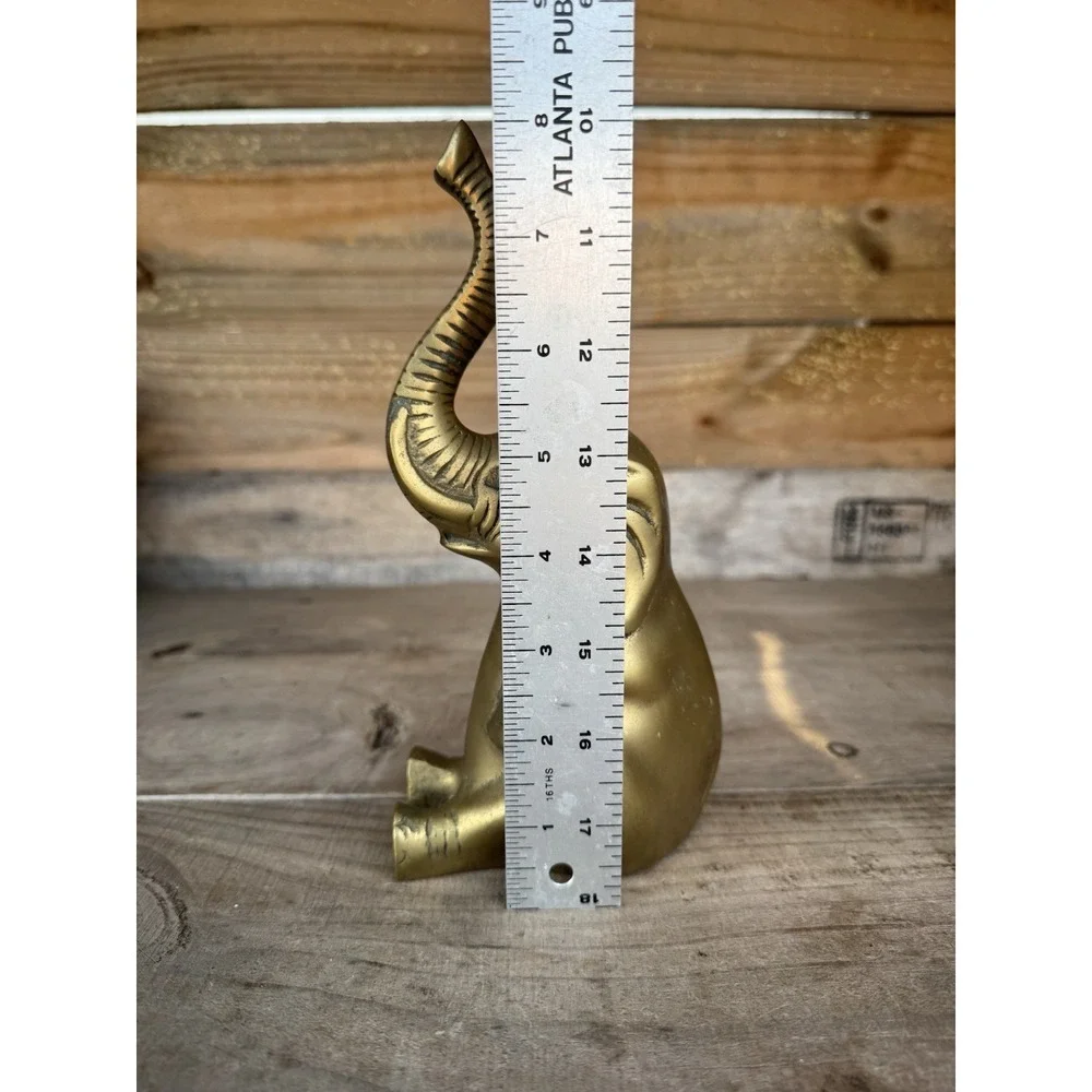 Vintage Solid Brass Elefant Hollywood Regency‎ Ornate Statue Lucky Trunk Up